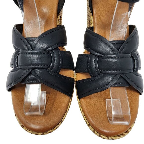 Korks Black Strappy Sandals Woven Block Heel Size 11M - Picture 7 of 10